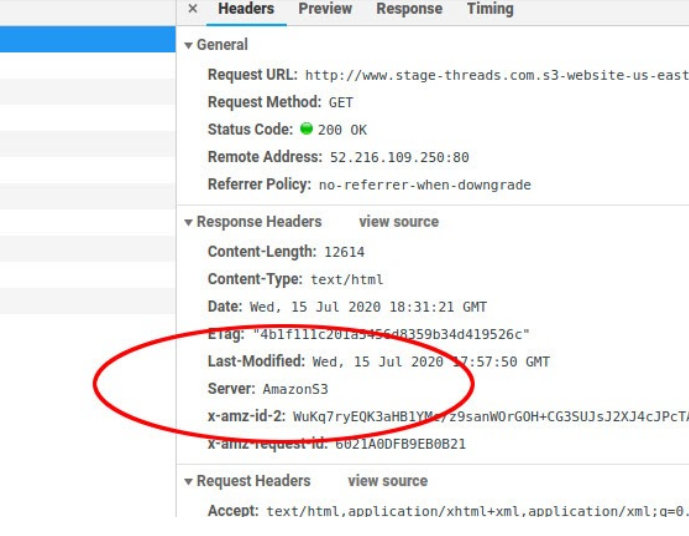 Browser console showing S3 server response