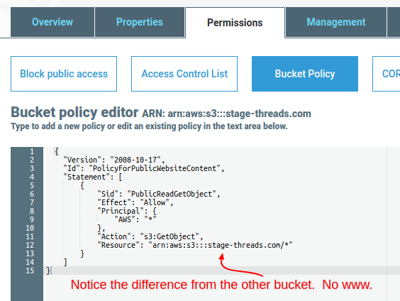 Create S3 bucket for website redirect, bucket policy