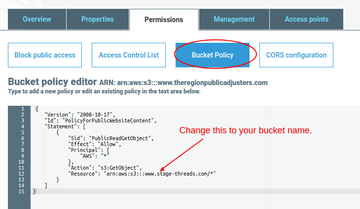 Set S3 bucket policy for website hosting