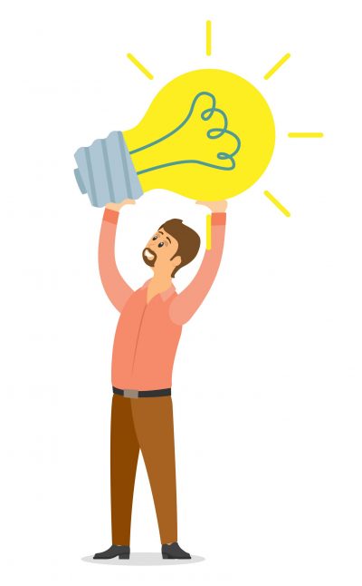 Businessman holding lightbulb balloon concept of get idea. Business creative intention flat vector