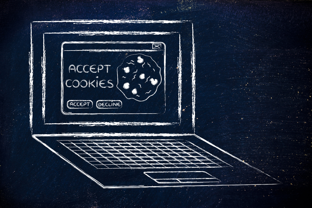 laptop with message about accepting website cookies